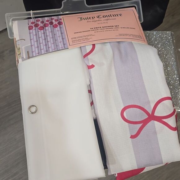 Juicy Couture Home Signature Logo Bows 14-PC Shower Curtain Set - Picture 5 of 5